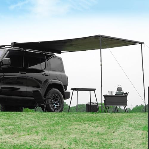Auto Markise Camping Einziehbare Auto-Seitenmarkise für Den Außenbereich, Ausziehbare Ripstop-Fahrzeugmarkise für Überlandcamping, PU5000 mm, Wetterfestes UV50+-Zelt mit Aluminiumschale – Schwarz(Size