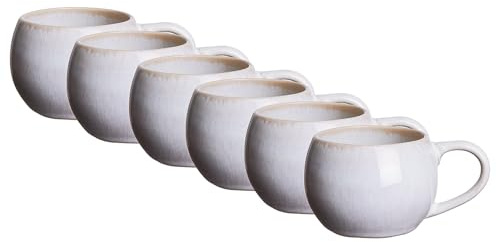 BUTLERS 6er-Set Kaffeetassen Steinzeug - COTTAGE - spülmaschinenfest | Farbe Weiß - 180 ml - Kaffeetassen für Flat White - Kaffeebecher für Cappuccino & Tee