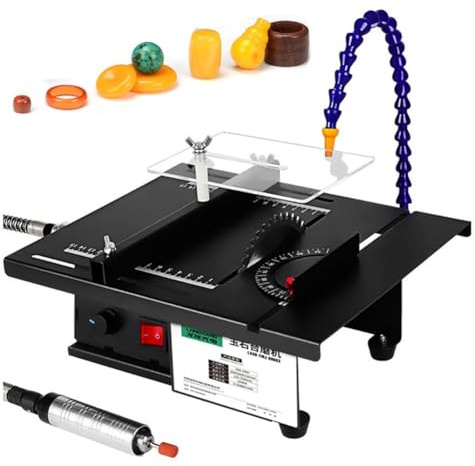 1800W Rock Polishing Buffer Machine, Multifunctional Mini Table Saw, Gem and Jewelry Bench Lathe Polisher Cutting Machine with Speed Adjustable and Accessories，for Drilling, Wood, Acrylic Panel