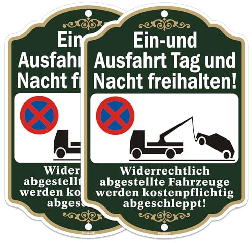 Ein und Ausfahrt Freihalten Schild 2 Stk. Metall 25 x 35 cm Ein- und Ausfahrt Tag und Nacht freihalten Alu Schild, Parken Verboten,Widerrechtlich abgestellte Fahrzeuge werden kostenpflichtig abgeschle