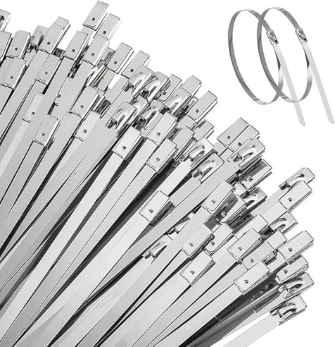 LCOUACEO Collier de Serrage Métallique 250 x 4,6mm, 100 Pièces Serre Câble en Acier Inoxydable Argent Attaches de Câble Robustes - Zip Ties Metal - Résistance à la 120KG