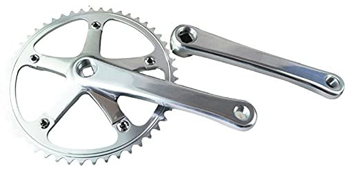 LUOKEKE Kurbelgarnitur Feste Getriebe Bike Crankset 49T Einzelgeschwindigkeit integrierte Kurbel Set Kette Radzahnplatte Kettenrad Bike Zubehör Fahrradteile Fahrrad Kurbelgarnitur(Silver)