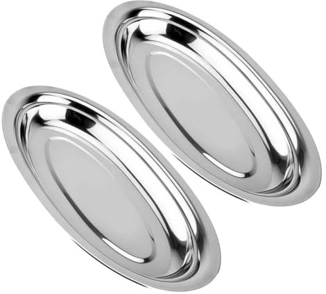 SHOWERORO 2pcs Stainless Steel Oval Plate for Fish Serving for Steamed Fish Gourmet Meals and Elegant Dining Dish