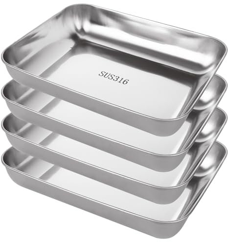 MEIDIV Set di 4 teglie da forno in acciaio inossidabile, 25 x 20 x 6 cm, teglia da forno profonda, teglia rettangolare per torte, lasagne, brownie