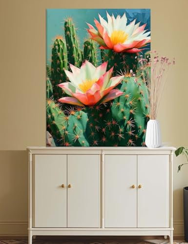 Malen Nach Zahlen Kaktus, Malen Nach Zahlen Erwachsene Blume Paint by Numbers Adult Kinder, Painting by Numbers mit Pinsel und Acrylpigment, DIY Kreativ Set Ölgemälde Geschenke für Frauen 80x100cm M59