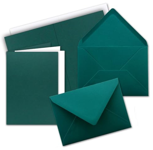 FarbenFroh - Juego de 25 tarjetas plegables DIN A6/C6 con sobres en color petróleo, incluye inserción, 14,8 x 10,5 cm