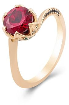Skcess 9 Karat Gelbgold Ringe Damen Rot Ruby Erstellt Runden, Damen Ringe Gedrehte Blume mit Rundem Rubin Erstellt Smaragd Ring Damen Größe 60 (19.1)