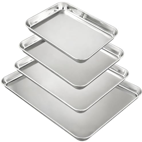 NAMYEUT Stainless Steel Oven Tray Set of 4, 4 Sizes | Cookie Sheet Pan for Baking and Roasting, Easy Clean and Dishwasher Safe