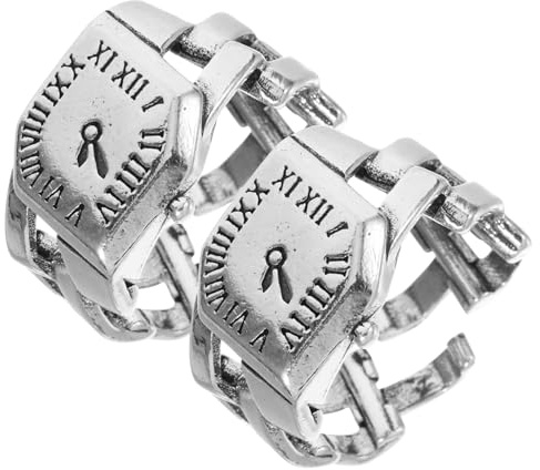 DEARMAMY 2 STK Uhrenring Handgelenk Ringuhr Kupfer Ringuhr Schmuck Ringuhr Verstellbare Ringuhr Fingeruhr Schmuck Vintage-Ringe Frauenringe weiblicher Fingerring Fingeruhrverzierung Silver
