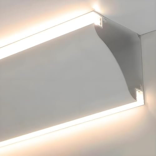 CHZDPP Gouttière LED Plinthe LED montée en Surface, éclairage de Moulage de Couronne en Aluminium pour cafés/cinéma/Restaurants/Bars, Auge de lumière LED de Cuisine pour armoires/escalier(5packs)