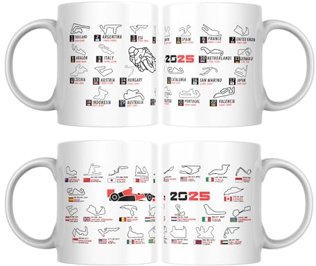 Pack Tazas Personalizada Fórmula 1 2025 y MGP 2025 con Calendario y Circuitos. Incluye Calendario de Bolsillo. Regalo Original. (Pack F1 25+ MGP 25)
