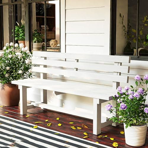 JINGSHIQIAOPL Gartenbank Wetterfest 3 Sitzer, Sitzbank Garten für Terrasse, Garten, Balkon, Hof, Wahlweise in Blau, Braun, Weiß Oder Gelb, Gartenbank Holz(White,120cm/47in)