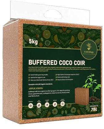 COIROLOGY Organic Buffered Coco Coir Block 5KG | Peat-Free Pre-Washed Compressed Coconut Fiber Growing Medium | Ideal Potting Compost Soil Mix for Seed Starting, Indoor House Plant Soil & Garden Beds
