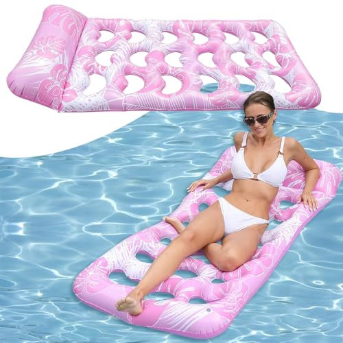 Colchoneta Piscina Adultos, Flotador para Bronceado En Piscina,Hinchables para Piscina,4 en 1 Hinchables para Piscina,Tumbona Hinchable Piscina, para Verano Piscina Playa (Rosa)