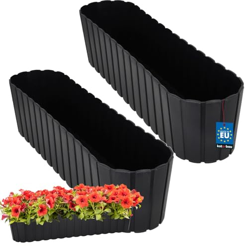 KOTARBAU® 2er Set Blumenkasten Balkon - Blumentopf - 60x14x13cm Anthrazit - Pflanzkübel - Pflanzkasten - Pflanzentopf - Kunststoff - Balkonkasten - Rustikal - Übertopf groß