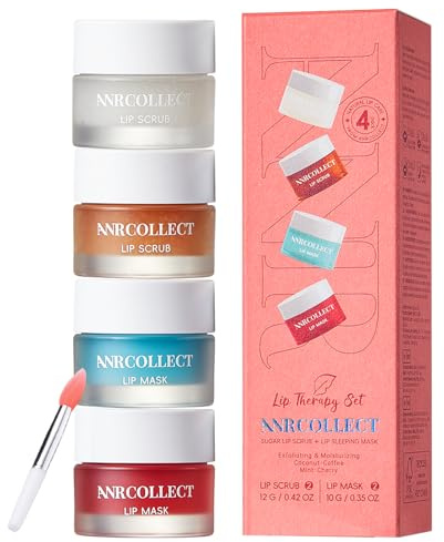 ANRCOLLECT Lip Scrub & Lip Mask - Lip Treatment Care Kit with 2 Lip Exfoliator Scrub & 2 Lip Butter Mask, Intense Hydration Set for Dry Chapped Cracked Lips (4 Pack)