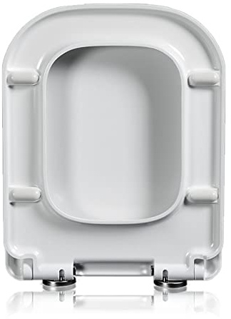 Abattant WC rectangulaire Blanc avec Couvercle à Fermeture Lente, mécanisme de dégagement Rapide pour Un Nettoyage Facile, Couvercle carré 36 x 45 cm