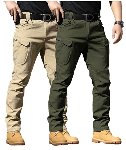 Générique 2 Articles Pantalon Tactique Homme Cargo Treillis Militaire Randonnée Chasse Pantalon de Travail Pantalon Cargo Homme Tactique Combat Stretch Extensible Séchage Rapide (Pas de Ceinture)
