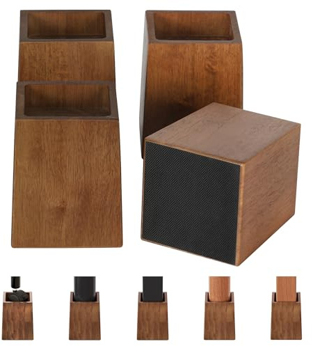 TQVAI Lot de 4 Rehausseur Pieds de Lit en Bois, Lourd Pied de Meuble, Supporte 1000KGS, Augmentation Pieds de Lit 10,1 CM, Pieds de Canapé Hauteur de Levage du Canapé de Table de 4 Pouces, Marron
