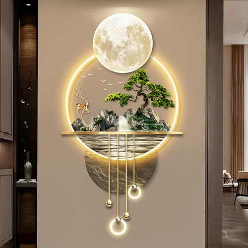 3D Relief LED Decorative Painting,Plug-in Power Supply Wall Hanging Mural,Creative Landscape Wall Hanging Mural,With frameless design, suitable for bedroom, living room, etc.(A,60x109cm/23.6x42.9in)