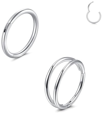 LAURITAMI 2 Stück 20G Nasenpiercing Ring Chirurgenstahl Silber 6mm