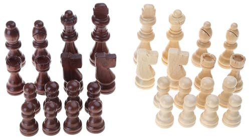 BOGEEL 32 Pcs Portable Chess Pieces International Chess Figures Wooden Hand Carved Tournament Chessmen for Adults or Children