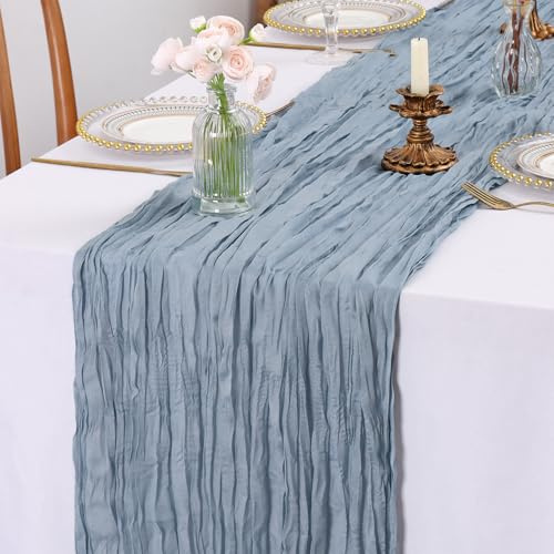 Käsetuch Tischläufer Tüll Blau, 90 x 300cm Boho Gaze Tischläufer Cheesecloth Musselin Dekostoff Läufer für Hochzeit, Geburtstagsfeiern, Babypartys, Weihnachten und Silvester von Tisch Dekoration