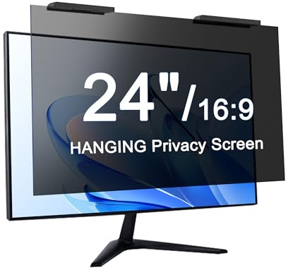 24 Inch Privacy Screen for Computer Monitor Hanging Removable Privacy Filter for 16:9 Aspect Ratio, Anti-Glare Anti-Spy Blue Light Shield, No Adhesive Easy Install Computer Screen Privacy (1 Pack)