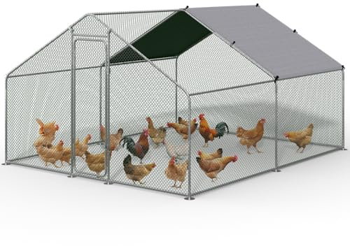 VOUNOT® Utomhus hönshus 9 m² metallnät park med låsdörr och PE-presenning täckt utrymme för höns kaniner hundar och andra små djur 300 x 300 x 200 cm