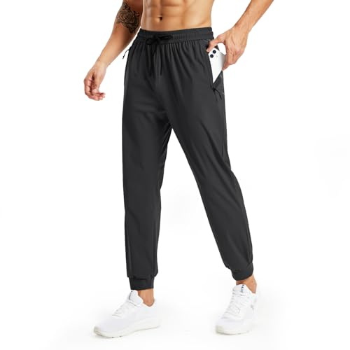 Rane Sports Pantaloni da Jogging da Uomo - Leggeri e Traspiranti, Elastici per Fitness, Corsa e Abbigliamento Casual Nero L