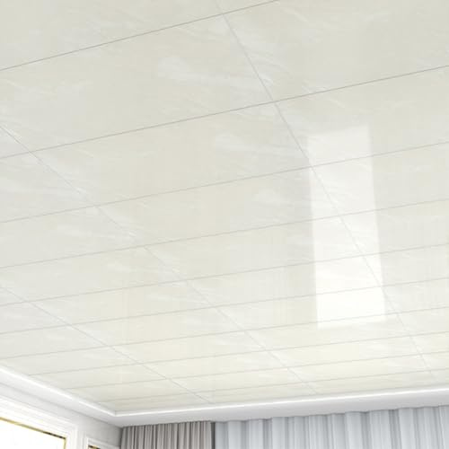 Cammeciso Deckenfliesen PVC,Dekoren Deckenpaneele,Deckenverkleidung Selbstklebend,AbgehäNgte Deckenplatten,Leichtgewichtig,Wasserdicht öLfest,FüR KüChe Schlafzimmer Badezimmer Wohnzimmer