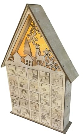 WNXGNHO Compte À Rebours pour Arbre De Noël Et Maison De Renne Calendrier en Bois avec Lumières LED Et Tiroir