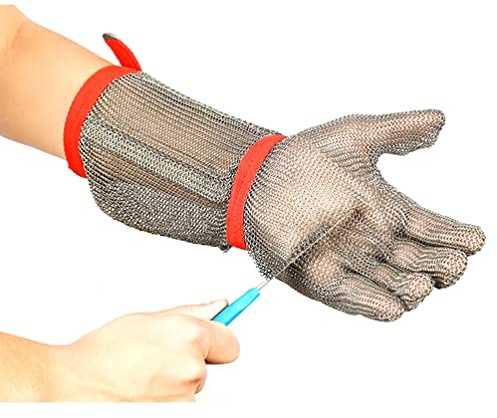 ZGHQHCDRH Gants résistants aux coupures, Gants à manches longues, niveau de protection 9, gants travail en cotte mailles métalliques résistants aux coupures(Arm 19cm,1PCS/L)