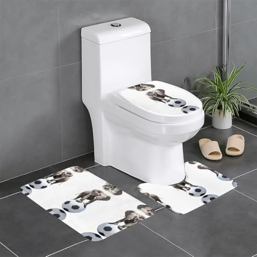Juego de 3 alfombras de baño de 24 x 16 pulgadas, diseño de elefante de HJFCZH de pie sobre balón de fútbol, alfombrillas antideslizantes para inodoro, tocador y cubierta de tapa, fácil de limpiar