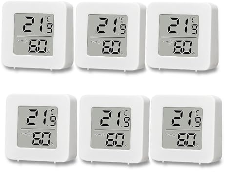 Juego de mini termómetro LCD, higrómetro digital para interior, termómetro inalámbrico y medidor de humedad para habitación del bebé, sala de estar, oficina, invernadero, color blanco (6)