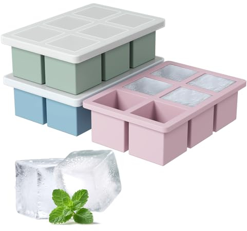Large Silicone Ice Cube Tray 3Pack, Big Ice Cube Molds for Whisky with Lid | Silicone Material, Square Shape, Freezer Safe, Easy Release