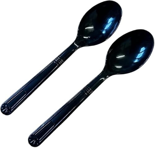 Heavy Duty Reusable Plastic Spoons, Black, Pack of 100