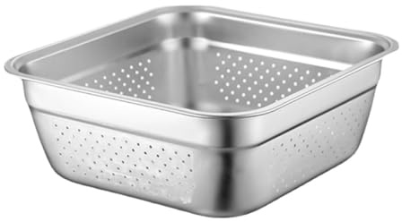Housoutil Colador Grande de Acero Inoxidable para Lavado de Frutas y Verduras Escurridor de Drenaje Integrado, Utensilio de Cocina Resistente para Lavado en Hogares y Eventos