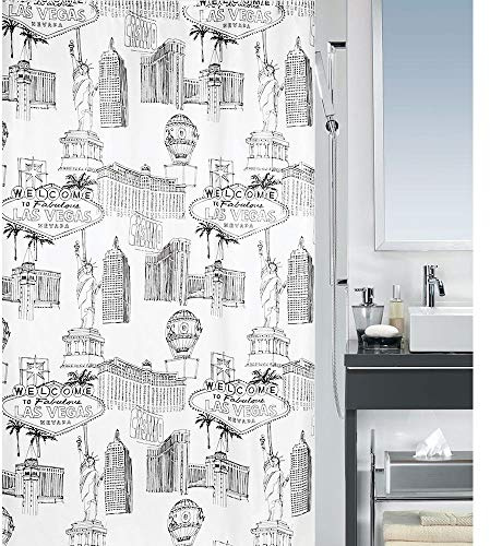 Spirella Anti-Schimmel Duschvorhang - Anti-Bakteriell, waschbar, wasserdicht, Polyester, „Las Vegas“ 240x180cm Weiß