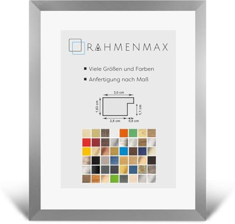 RahmenMax® Morena Bilderrahmen Holz 75x98 cm zum Aufhängen/Bilderrahmen Maßanfertigung möglich/MDF Posterrahmen/Bilder Rahmen in Alu Dekor gebürstet mit 1mm klarem Acrylglas/Puzzle Rahmen