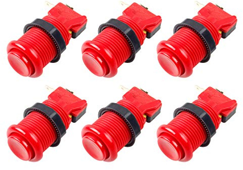 EG STARTS 6X American Style Standard Arcade Tasten umschaltbar Happ Typ 30mm Druckknopf 187 (4,8 mm) terminal Jamma Mame Kit Teile (Rot)