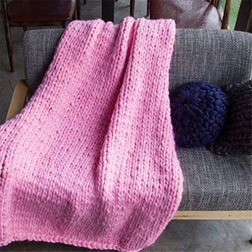 GLITZFAS Gestrickte Decke Grob Kuscheldecke Grobstrick Wolldecke Strickdecke Tagesdecke Überwurf Decke Zuhause Dekor Geschenk (Rosa, 100x120cm)