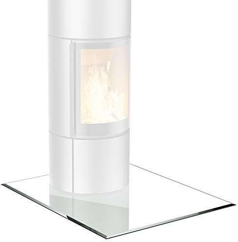 BIJON Glasplatte Quadrat für Kaminofen mit Dichtlippe, Glasbodenplatte - Funkenschutzplatte Glas mit Facettenschliff, Kaminglas Bodenplatte, Stärke 8mm 110x110 cm