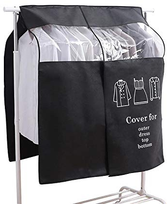 EXLECO Abdeckung Kleiderständer 90 × 110cm Anti-Staub Abdeckung Staubschutz kleiderschutzhüllen schutzhülle Staubdicht Feuchtigkeit Schwarz Lang mit Magic Tape