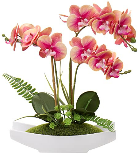 Briful Kunstblume Orchidee Künstlich Phalenopsis Blumen im Kunststofftopf Kunstpflanze für Home Office Hochzeit Heiratsantrag Dekoration Weiß Rosa Violett