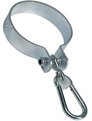 h2i Schaukelhaken | Stahl verzinkt | Ø 120 mm | 1 Stück | stabile korrosionsbeständige Sicherheits-Schaukelschelle mit Karabinerhaken | Manschettenhaken für Seile Schaukel Strickleiter Hängematten