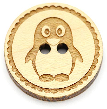 NaturSchatulle Holzknöpfe Gravur Motiv Pinguin 12-30mm I 25 Stück Ahorn 2 Loch Knöpfe Holz DIY Basteln Nähen Schmuckherstellung Annähen Rund 20mm