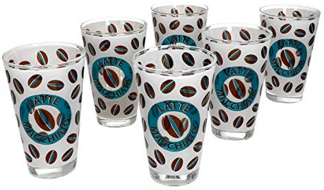 MamboCat 6er Set Cremona Latte Macchiato Gläser I Blau I 240 ml I Milchglas-Optik mit Kaffeebohnen und Aufschrift I Alternativ für Milchkaffee, Café au Lait, Kakao, Chai Latte & Co