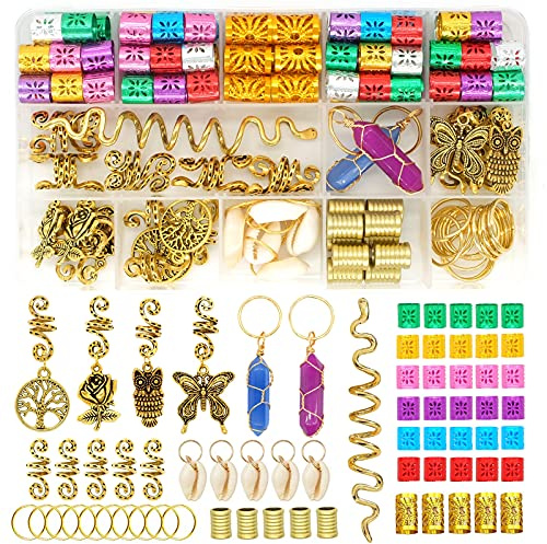 125 Pcs Dreadlocks Loc Hair Jewelry for Women Braids - Crystal Gemstone Pendant and Ring Hair Accessories, Cute Pendants