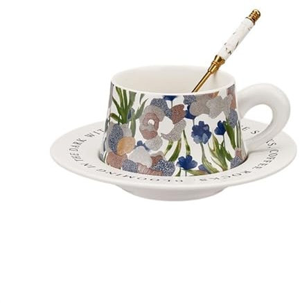 Tasses Tasse et Soucoupe en céramique à Motif d'iris Vintage, Tasse à café, Tasse à thé de l'après-midi de Grande Valeur, 260ml Tasse de café(Blanc)